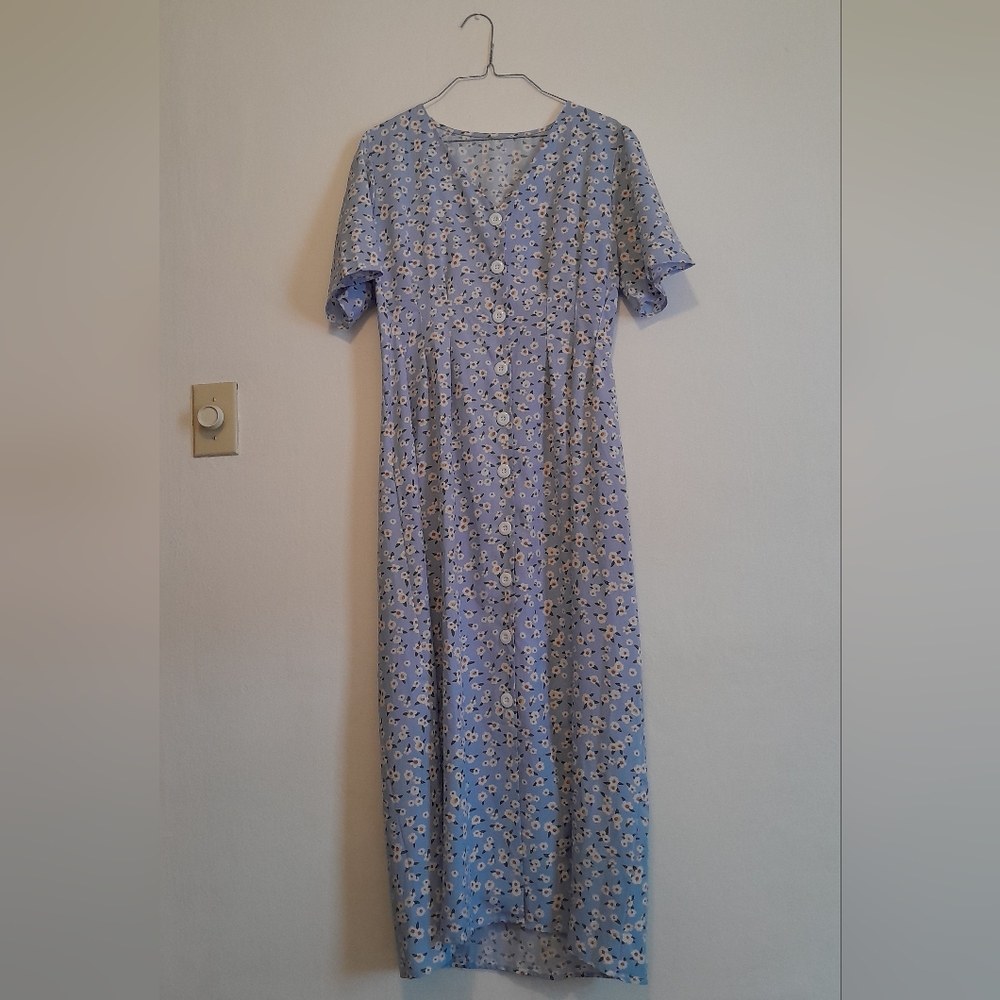 Floral Light Blue Button-Down Dress
